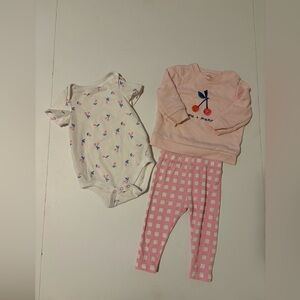Cat & Jack Pink and White Cherry Baby Set 3-6M